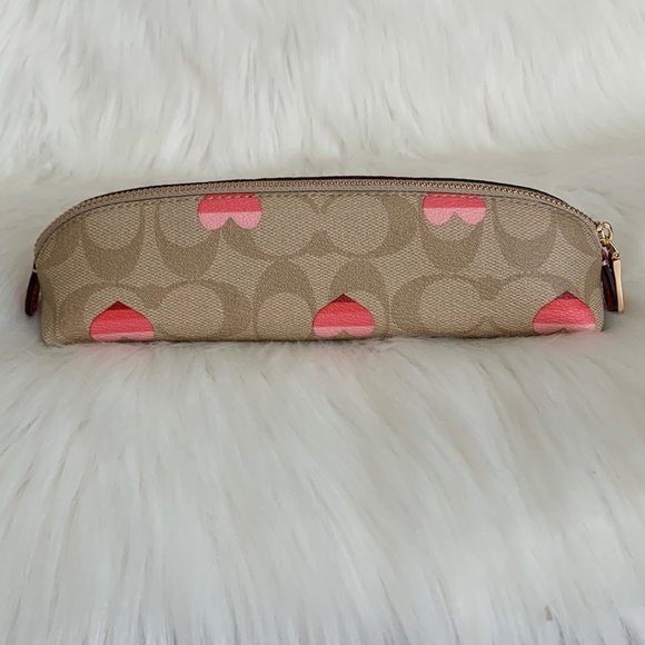 COACH Signature Heart Striped Pencil/Brush Case in Light Khaki/Pink - Picture 3 of 6